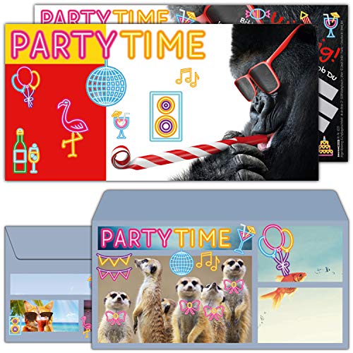 12er Set PARTY-AFFE Einladungskarten mit Umschlag zum Kindergeburtstag oder Party - edle Einladung für Kinder, Teenager & Erwachsene von BREITENWERK von BREITENWERK