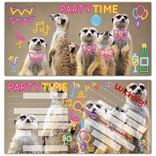 BREITENWERK 12er Set PARTY-ERDMÄNNCHEN Einladungskarten - lustige Einladungen zum Kinder-Geburtstag oder Party für Mädchen Jungen & Erwachsene von BREITENWERK