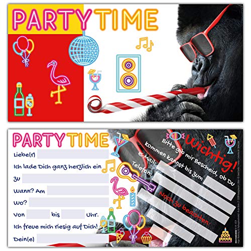BREITENWERK 12er Set PARTY-GORILLA Einladungskarten - lustige Premium Einladung zum Kinder-Geburtstag oder Party für Jungen Mädchen & Erwachsene von BREITENWERK