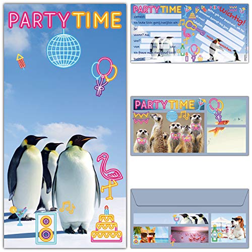 12er Set PINGUINE Einladungskarten mit Umschlag zum Kindergeburtstag oder Party - große Einladungen für Kinder, Teens & Erwachsene von BREITENWERK von BREITENWERK