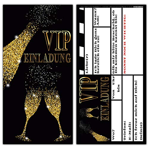 14er Set VIP EINLADUNG BUBBLES - Premium Einladungskarten in Schwarz & Gold für V.I.P. Party Silvester-Party Einweihung Geburtstag von Breitenwerk von BREITENWERK