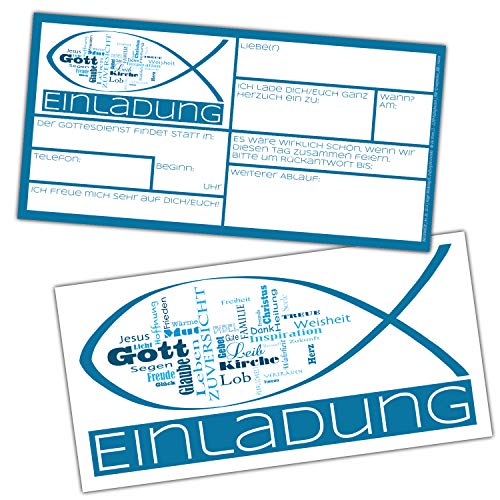 15er Set WORTWOLKE Einladungskarten zur Kommunion Konfirmation Firmung Taufe - edle Einladungen zum Ausfüllen für Jungen Mädchen von BREITENWERK von BREITENWERK