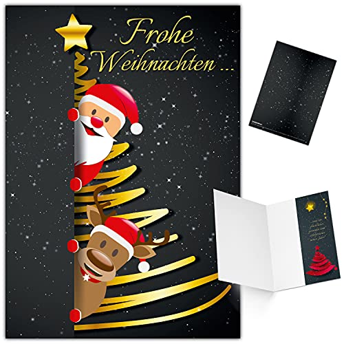 BREITENWERK 25er XL-Set SANTA & RENTIER Weihnachtskarten zum Aufklappen - edle Klappkarten ideal privat & geschäftlich - Frohe Weihnachten Karten von BREITENWERK