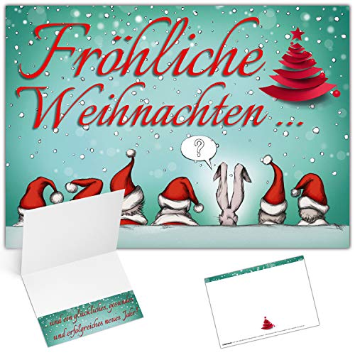 BREITENWERK 25er XL-Set WEIHNACHTSMÜTZEN Weihnachtskarten zum Aufklappen - edle Klappkarten - privat & geschäftlich - Frohe Weihnachten Karten von BREITENWERK