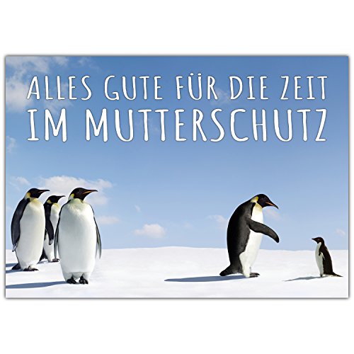 BREITENWERK A4 XXL Abschiedskarte PINGUIN IM MUTTERSCHUTZ mit Umschlag - Klappkarte für Kollegin Mitarbeiterin Chefin zur Babypause Elternzeit von BREITENWERK