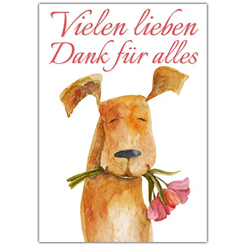 A4 XXL Dankeskarte HUND MIT BLUMEN mit Umschlag - edle Klappkarte geeignet für alle Anlässe - Geburtstag Hochzeit Jubiläum Danke Karte von BREITENWERK von BREITENWERK