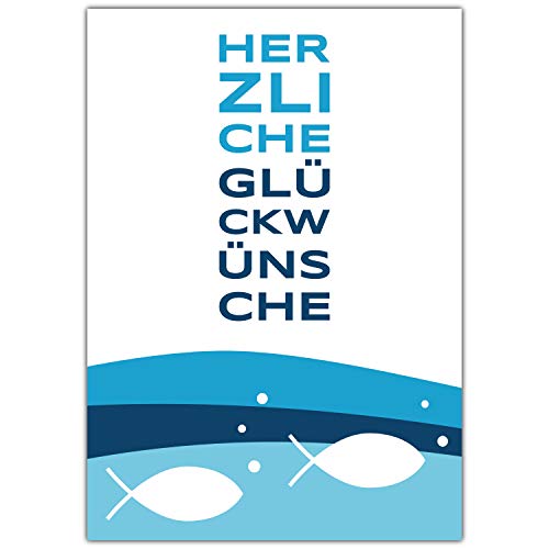 BREITENWERK A4 XXL Glückwunschkarte FISCHE - ICHTHYS mit Umschlag - edle Klappkarte für Kommunion Konfirmation Taufe Firmung Geburtstag Karte von BREITENWERK