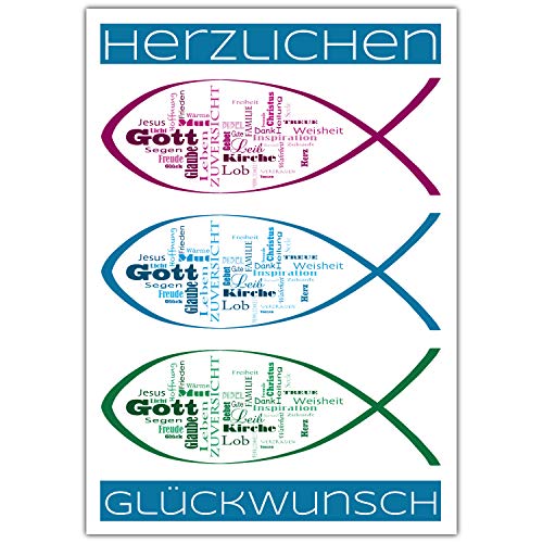 A4 XXL Glückwunschkarte WORTE & FISCHE mit Umschlag - Premium Klappkarte für Kommunion Konfirmation Taufe Firmung Geburtstag Karte von BREITENWERK von BREITENWERK