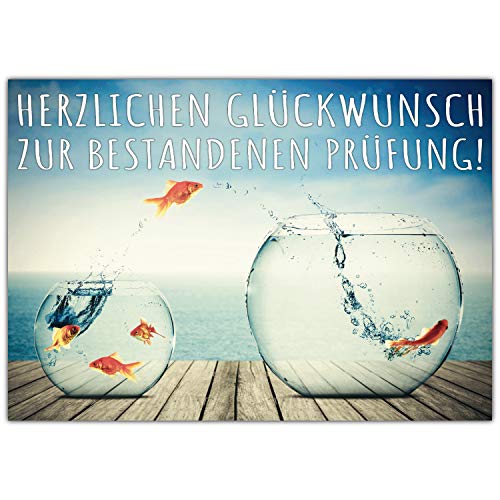 A4 XXL Glückwunschkarte zur bestandenen Prüfung GOLDFISCHGLAS mit Umschlag - edle Klappkarte zur Abschluss-Prüfung bestanden Karte von BREITENWERK von BREITENWERK