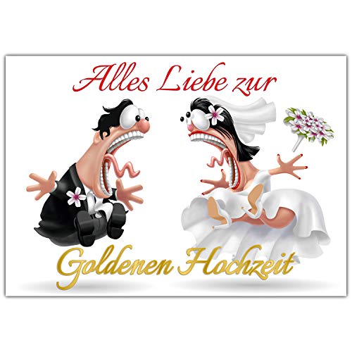 BREITENWERK A4 XXL Karte GOLDENE HOCHZEIT BRAUTPAAR mit Umschlag - edle & lustige Klappkarte zum 50 Hochzeitstag - Goldhochzeit Glückwunschkarte von BREITENWERK