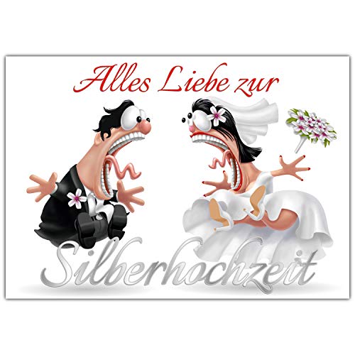 BREITENWERK A4 XXL Karte SILBERHOCHZEIT BRAUTPAAR mit Umschlag - edle lustige Klappkarte zum 25 Hochzeitstag - Silberne Hochzeit Glückwunschkarte von BREITENWERK