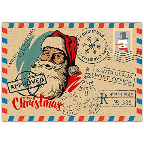 BREITENWERK A4 XXL Weihnachtskarte MERRY CHRISTMAS SANTA mit Umschlag - edle Klappkarte für Kollegen Freunde Verwandte - Frohe Weihnachten Karte von BREITENWERK