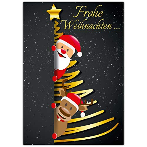 BREITENWERK A4 XXL Weihnachtskarte SANTA & RENTIER mit Umschlag - edle Klappkarte für liebe Kollegen Freunde Verwandte - Frohe Weihnachten Karte von BREITENWERK