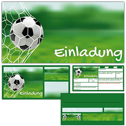 BREITENWERK 12er Set Fussball EINLADUNGEN mit Umschlägen zum Geburtstag oder Fußball-Party - Einladungskarten für Jungen Mädchen Kindergeburtstag von BREITENWERK