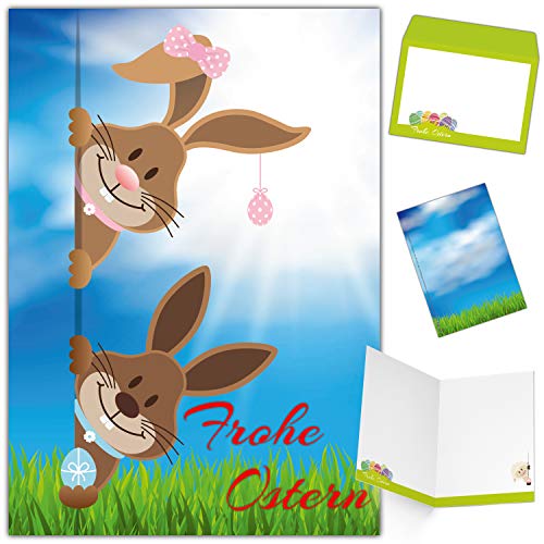 BREITENWERK Osterkarten mit Umschlag (15er Set) OSTERHASE & OSTERHÄSIN - lustige Klappkarten ideal privat und geschäftlich - Frohe Ostern Karten von BREITENWERK