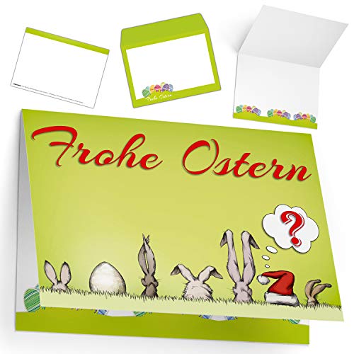 BREITENWERK Osterkarten mit Umschlag (15er Set) OSTERMÜTZE - edle & lustige Klappkarten ideal privat und geschäftlich - Frohe Ostern Grußkarten von BREITENWERK