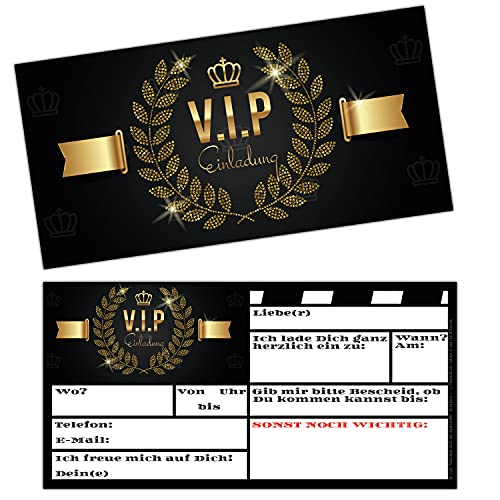 BREITENWERK VIP EINLADUNG Kartenset XL (25 Stück) - edle Premium Einladungskarten für VIP Party Silvester Geburtstag Jungen Mädchen Erwachsene von BREITENWERK