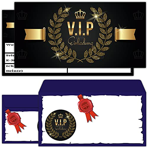 BREITENWERK VIP EINLADUNG Set (12 Karten und 12 Umschläge) - edle Einladungskarten für VIP Party Silvester Geburtstag Jungen Mädchen Erwachsene von BREITENWERK