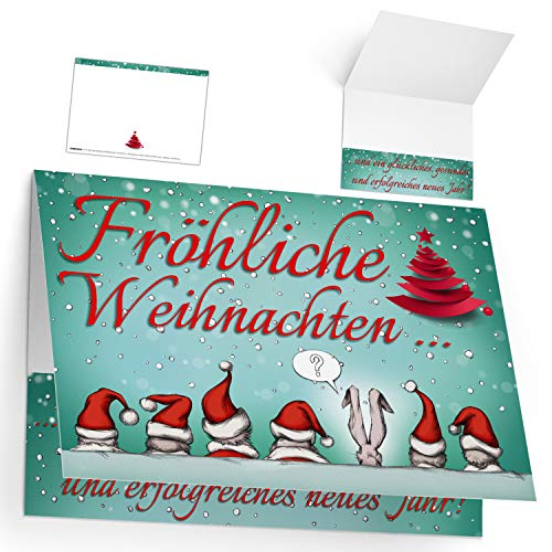 BREITENWERK Weihnachtskarten Set (12 Stück) WEIHNACHTSMÜTZEN - lustige Klappkarten - ideal privat & geschäftlich - Frohe Weihnachten Karten von BREITENWERK