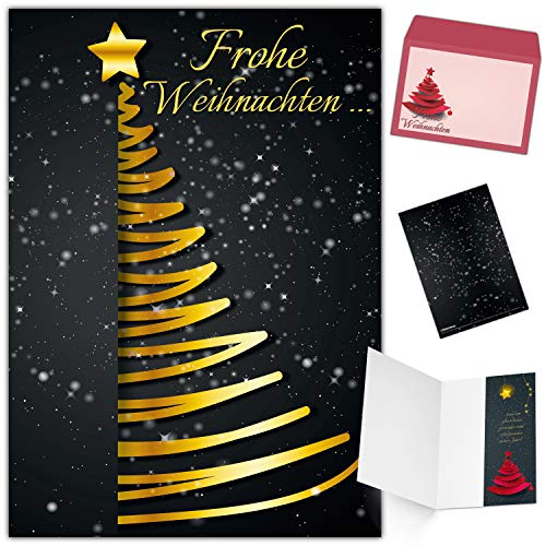 BREITENWERK Weihnachtskarten mit Umschlag (15er Set) EDLER WEIHNACHTSBAUM - Klappkarten ideal privat und geschäftlich - Frohe Weihnachten Karten von BREITENWERK