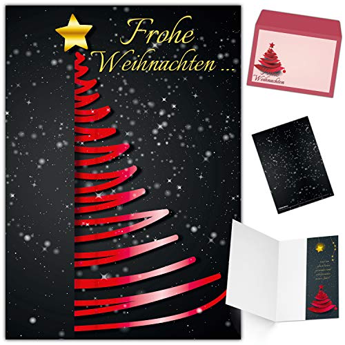 BREITENWERK Weihnachtskarten mit Umschlag (15er Set) EDLER WEIHNACHTSBAUM ROT - Klappkarten - privat und geschäftlich - Frohe Weihnachten Karten von BREITENWERK