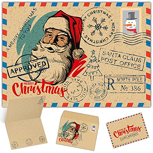 BREITENWERK Weihnachtskarten mit Umschlag (15er Set) MERRY CHRISTMAS SANTA - edle Klappkarten privat und geschäftlich - Frohe Weihnachten Karten von BREITENWERK