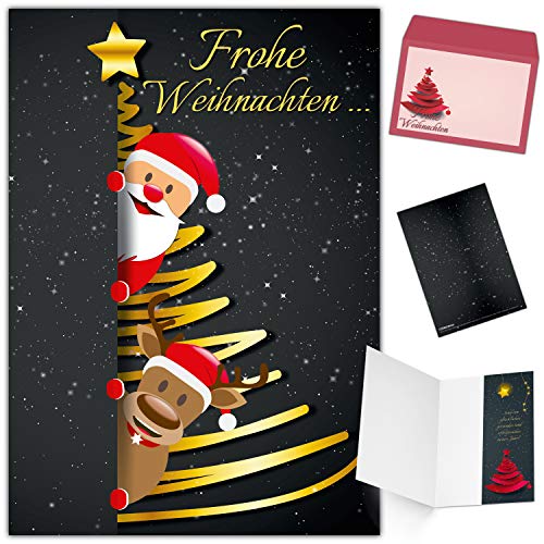 BREITENWERK Weihnachtskarten mit Umschlag (15er Set) SANTA & RENTIER - edle Klappkarten ideal privat und geschäftlich - Frohe Weihnachten Karten von BREITENWERK