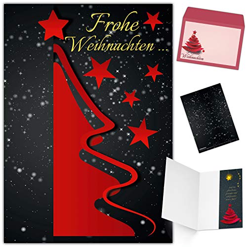 BREITENWERK Weihnachtskarten mit Umschlag (15er Set) WEIHNACHTSBAUM ROT - Klappkarten ideal privat und geschäftlich - Frohe Weihnachten Karten von BREITENWERK
