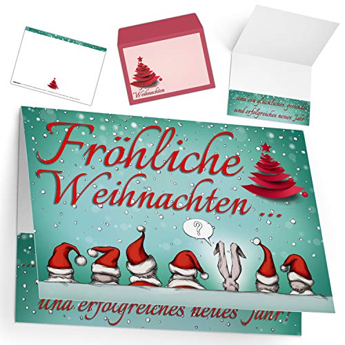 BREITENWERK Weihnachtskarten mit Umschlag (15er Set) WEIHNACHTSMÜTZEN - edle Klappkarten ideal privat & geschäftlich - Frohe Weihnachten Karten von BREITENWERK