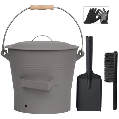 BRIAN & DANY Ascheeimer mit Deckel, Runder Kohleeimer für Kamine, 10L Eimer mit Schaufel und Handbesen, Werkzeugset Zubehör für Kamin, Feuerstelle, Holzofen, Grau BRIAN & DANY Ascheeimer mit Deckel, Runder Kohleeimer für Kamine, 10L Eimer mit Schaufel und Handbesen, Werkzeugset Zubehör für Kamin, Feuerstelle, Holzofen, Grau von BRIAN & DANY