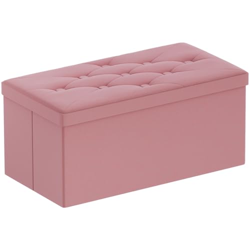 BRIAN & DANY Sitzbank mit Stauraum, Faltbarer Sitzhocker Samtstoff Sitztruhen mit Deckel, Aufbewahrungsbox Zum Sitzen für Wohnzimmer Schlafzimmer Flur, 80 x 40 x 40 cm (Pfirsichrot) von BRIAN & DANY