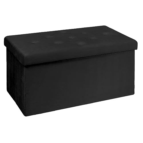 BRIAN & DANY Sitzbank mit Stauraum, Faltbarer Sitzhocker Samtstoff Sitztruhen mit Deckel, Aufbewahrungsbox Zum Sitzen für Wohnzimmer Schlafzimmer Flur, 80 x 40 x 40 cm (Schwarz) von BRIAN & DANY