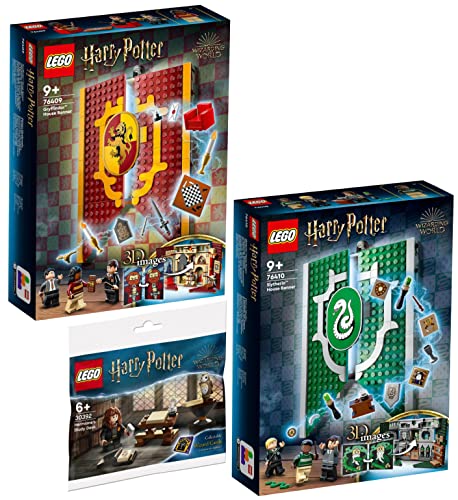 Lego Harry Potter 3er Set: 76409 Hausbanner Gryffindor, 76410 Hausbanner Slytherin & 30392 Hermines Schreibtisch von BRICKCOMPLETE