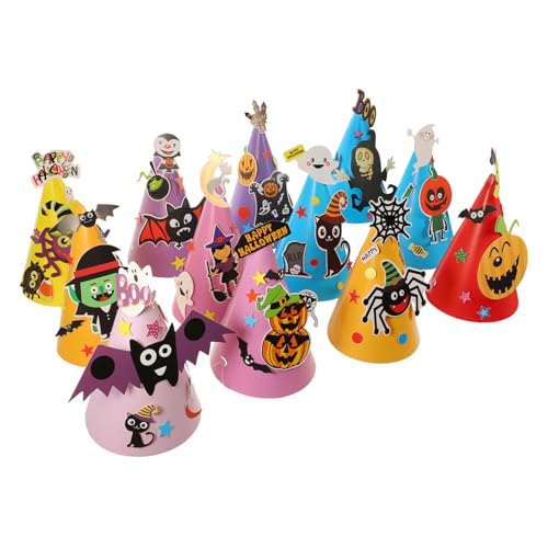 BRIGHTFUFU 12 Stück Teiliges Halloween DIY Papier-kartoonhut Kreative Partydeko für Multifunktional und Tragbar Fördert Feinmotorik und Hand-Gesicht-Koordination als Geschenk und Mitgebsel von BRIGHTFUFU
