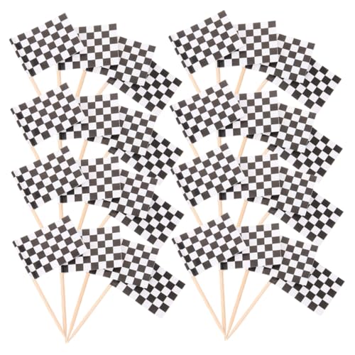 BRIGHTFUFU 120 Stück Teiliges Mini Zahnstocher mit Karierten Rennflaggen Dekorative Food Picks für Partys Cupcake Cocktail topper für Rennwagenpartys und Snack dekoration von BRIGHTFUFU