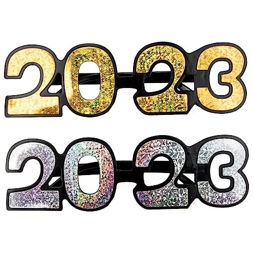 BRIGHTFUFU 2st 2023 Neujahrsbrille Fotoautomaten-requisiten Abschlussfeier 2022 Frohes Neues Jahr Dekorationen Party-brillengestell Partyzubehör Pc-rahmen Aus Kunststoff Glasrahmen Kleidung von BRIGHTFUFU