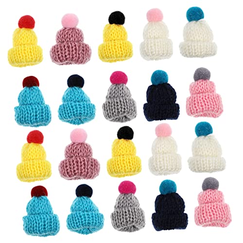 BRIGHTFUFU 20Stücke Kawaii Miniaturhüte aus Gestricktem Puppenhüte für DIY Bastelprojekte und Dekoration für Puppenhaus Telefonhüllen und Feste Farblich Gemischt von BRIGHTFUFU