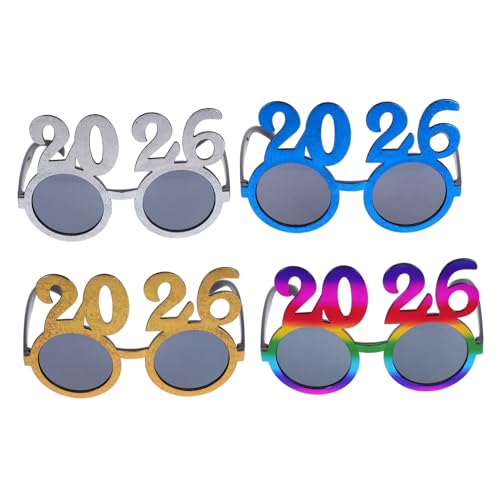 BRIGHTFUFU 4 Stück Teiliges Partybrillen aus Leichte Farbenfrohe Silvesterbrillen mit Glitzernummer Vielseitiges Accessoire für Neujahrsfeiern Abschlussfeiern und Fotorequisiten von BRIGHTFUFU