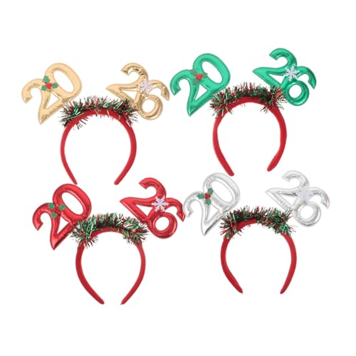 BRIGHTFUFU 4 Stück Teiliges Silvester Stirnband Bunt Glitzerndes Year Haarband in Rot Gold Grün Silber Leichter Bequemer Party Kopfschmuck für Familienfeiern Firmenveranstaltungen und von BRIGHTFUFU