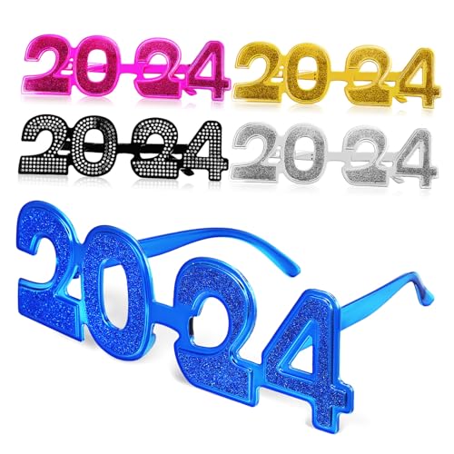 BRIGHTFUFU 5 Stück Silvester Partybrillen aus Kunststoff mit Electroplattierter Zahlen dekoration Bunte Neujahrs photo requisiten für Feier und Partygebrauch von BRIGHTFUFU