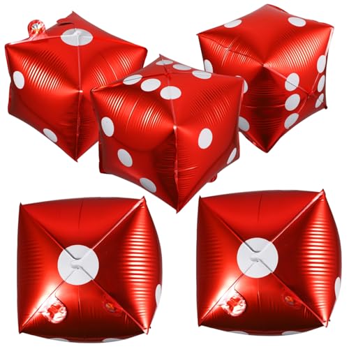 BRIGHTFUFU 5 Stück Würfel Folienballons Rot Partydeko Würfelballons für Geburtstag Kollegenfeier Kreative Würfel deko Langlebig Dichtverschluss von BRIGHTFUFU