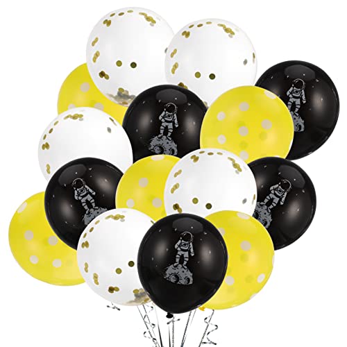 BRIGHTFUFU Astronauten Latex Ballons Raumfahrt Ballons Für Geburtstagsfeiern Partydekoration Schwarze Gelbe Punkte Goldene Glitzerballons von BRIGHTFUFU