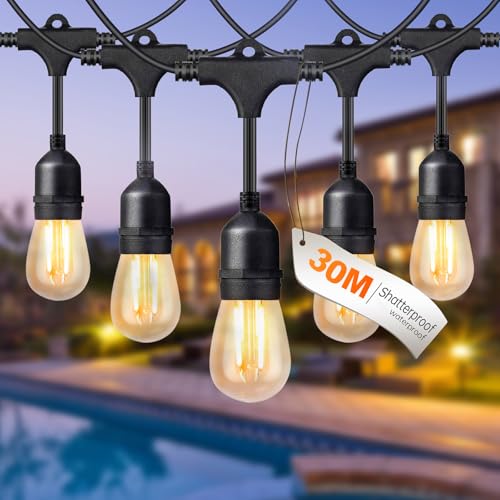 BRIMAX LED Lichterkette Außen, 30 Meter mit 30 Stück S14 Glühbirnen, AC220-240V Strom, 2700K Warmweiss, IP44 Wasserdicht, 2W pro Glühbirne, Außenbeleuchtung für Garten, Party, Hochzeit, Camping BRIMAX LED Lichterkette Außen, 30 Meter mit 30 Stück S14 Glühbirnen, AC220-240V Strom, 2700K Warmweiss, IP44 Wasserdicht, 2W pro Glühbirne, Außenbeleuchtung für Garten, Party, Hochzeit, Camping von BRIMAX