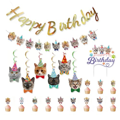 BRITIVIVE Katzen Deko Geburtstagstorte 21 Stück Katzenthema Geburtstagsbanner Katze Happy Birthday Tortendeko Katzen Cake Topper Geburtstag für Haustier Kinder BRITIVIVE Katzen Deko Geburtstagstorte 21 Stück Katzenthema Geburtstagsbanner Katze Happy Birthday Tortendeko Katzen Cake Topper Geburtstag für Haustier Kinder von BRITIVIVE