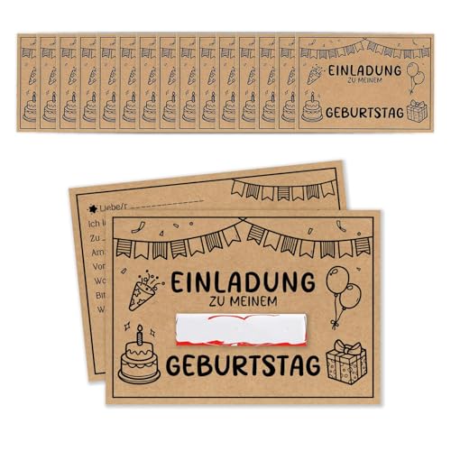 BRITIVIVE Kinder Einladungskarten Geburtstag 15 Stück Kreativität Einladungskarten Kindergeburtstag Kraftpapier Einladung für Junge Mädchen Kinder, inkl. 15 Briefumschlägen von BRITIVIVE