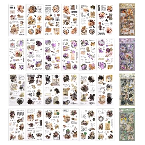 BRITIVIVE Scrapbook Stickers 24 Blatt Bullet Journal Sticker 4 Vintage Themen Mit Blumen für DIY Scrapbook Bullet Journal Zubehör Journaling Zubehör Usw Scrapbook Set BRITIVIVE Scrapbook Stickers 24 Blatt Bullet Journal Sticker 4 Vintage Themen Mit Blumen für DIY Scrapbook Bullet Journal Zubehör Journaling Zubehör Usw Scrapbook Set von BRITIVIVE