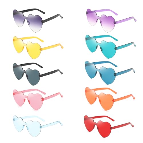 BRLYYO 10 Stück Paar Herz Sonnenbrille Brille Candy Farbe Kinder und Erwachsene Geburtstagsparty Magische Farbe Partybrille, Hippie-Brille von BRLYYO