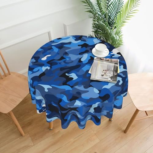 BROLEO Blaue Tischdecke mit Camouflage-Muster, rund, 152,4 cm, wasserdicht und schmutzabweisend, geeignet für Restaurants von BROLEO