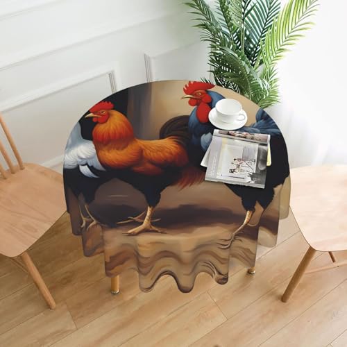 BROLEO Bunte Tischdecke mit großem Schwanz, rund, 152,4 cm, wasserdicht und schmutzabweisend, geeignet für Restaurants von BROLEO