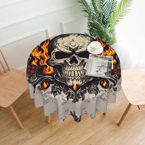 BROLEO Feuer-Totenkopf-Druck, rund, 152,4 cm, wasserdicht und schmutzabweisend, geeignet für Restaurants von BROLEO